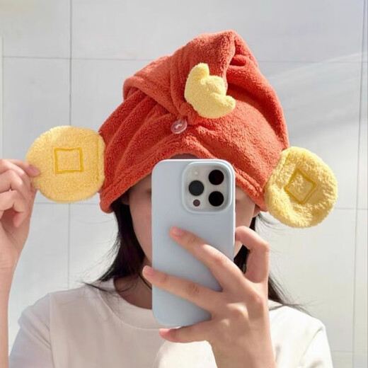 Le Xicong cute God of Wealth dry hair cap household super absorbent quick-drying hair towel hat thickened coral velvet shower cap Little God of Wealth dry hair cap
