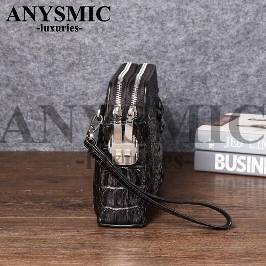 ANYSMIC奢侈高端品牌钱包男士真皮手拿包商务时尚休闲双拉链密码锁鳄鱼皮 黑色 26*6*16