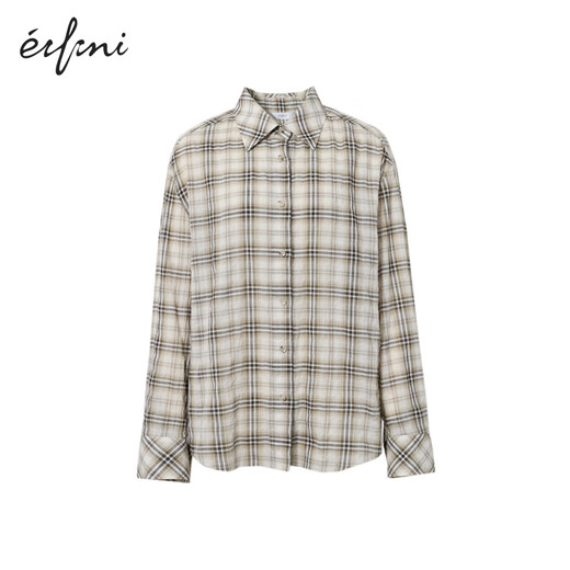 Eifli (eifini) [Jiang Xin Airport Shirt] Eifli plaid texture loose shirt for women 2025 autumn new small top light brown S 80-105Jin [Jin equals 0.5 kg]