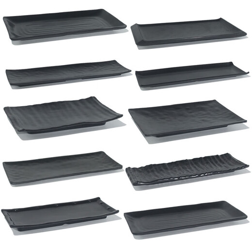 Black melamine tableware porcelain plastic beef special long plate hot pot restaurant barbecue restaurant plate milky white 14014110 packs)