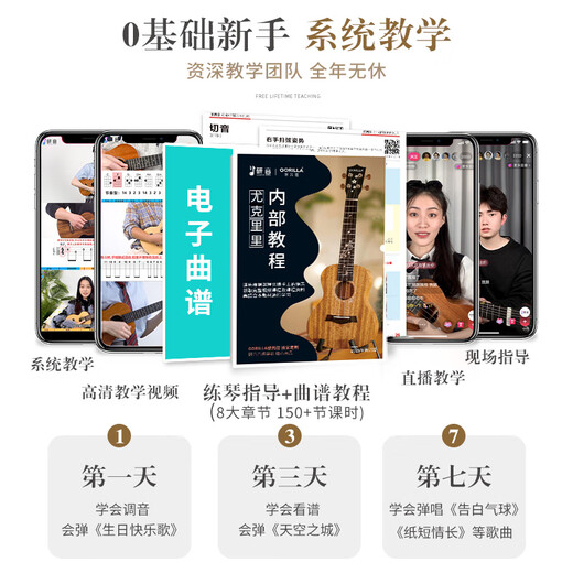 Glaura Ukulele for female beginners and children 2011R Sakura face-back single board high-looking small guitar for entry-level students 23-inch wood color + accessories teaching