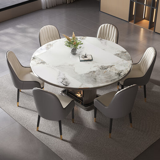 Jiai retractable slate dining table square and round dual-purpose small apartment home light luxury modern simple solid wood storage folding dining table