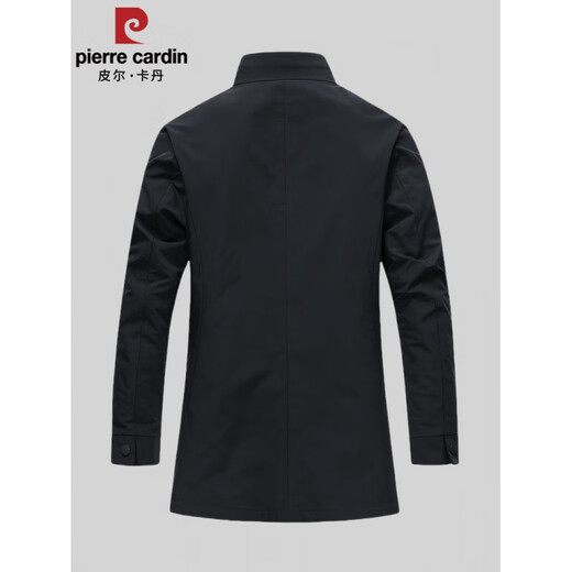 Pierre Cardin high-end light luxury stand collar windbreaker men's mid-length 2025 spring and autumn middle-aged men's business casual jacket black L 175