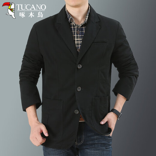 Woodpecker (TUCANO) suit men's business casual pure cotton comfortable and stylish commuting professional formal top jacket men's black 3XL