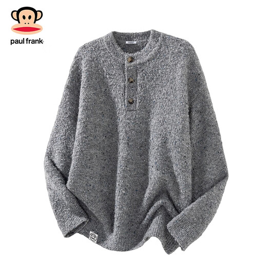 Big Mouth Monkey (paul frank) Japanese simple sweater men's 2025 autumn new loose lazy circle yarn Henry collar knitted cardigan top black autumn new product L recommended 120-140Jin Jin equals 0.5 kg