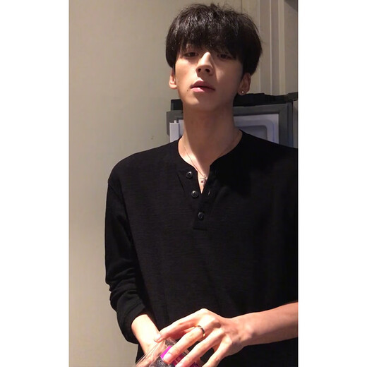 Du Xiaoxian American Henry collar long-sleeved T-shirt men's spring and autumn high-end black sweatshirt cleanfit inner layering shirt black L recommended 100-120Jin Jin equals 0.5 kg