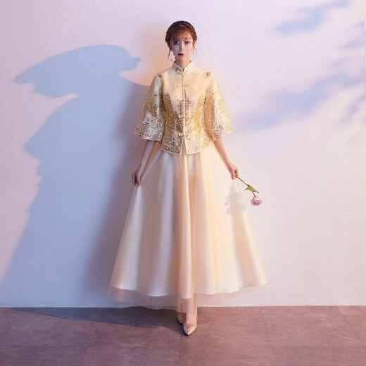 Maycaur2025 new champagne Chinese style bridesmaid dress gray Xiuhe dress winter bridesmaid dress female Chinese style sister group champagne gold S