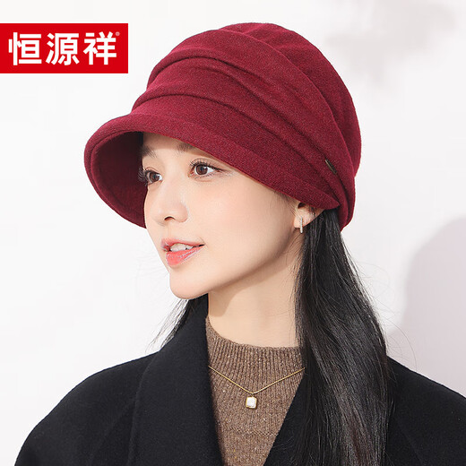 Hengyuanxiang duck cap for women, autumn and winter warm baseball cap with face, small wool, fashionable and versatile sewing beret, birthday gift