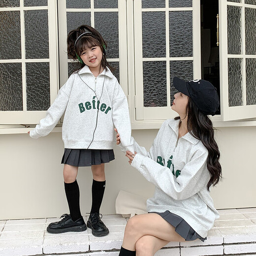 G.duck little yellow duck parent-child outfit for a family of three or four in autumn sports sweatshirt lapel long-sleeved American top mother-daughter outfit off-white polo collar sweatshirt 120 recommended for 5~6 years old 110-120cm cm