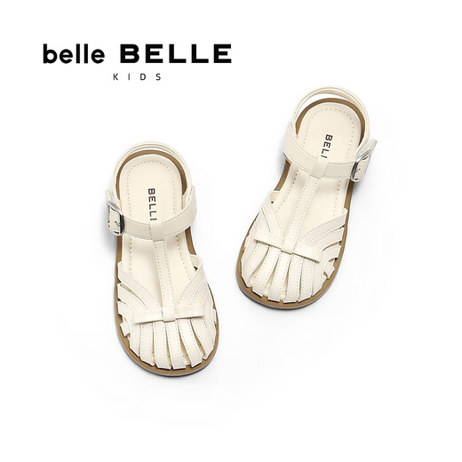 Belle Girls' Shoes Holiday Style Roman Sandals Shopping Mall Same Style Hollow Casual Sandals 15000B75 Beige 28
