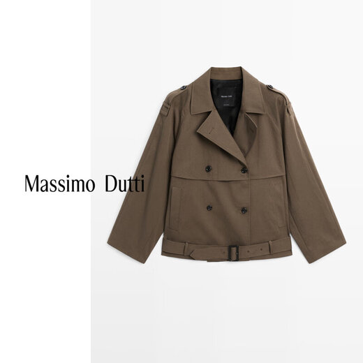 Massimo Dutti Discount Upgrade 2026 Women's Urban Versatile Casual Style Belt Short Windbreaker Jacket 06777777 Dark Brown XS (CN 165/84A)