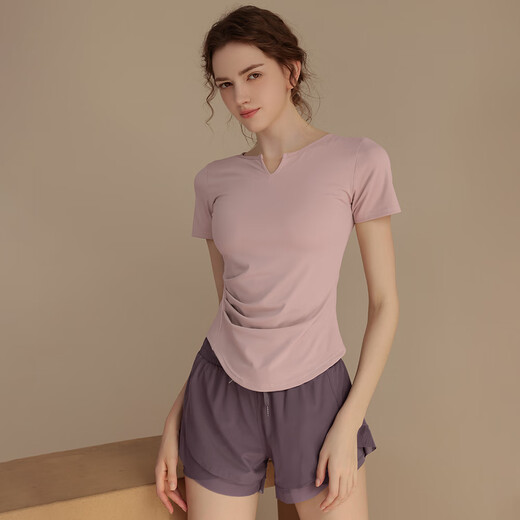 Duoxiangyu Yoga Wear Women's New Summer Running Sports Pilates Training Wear Short-Sleeved Fitness Wear T-Shirt Tight-fitting Sakura Pink Yoga Wear M Recommendation 95-105Jin Jin is equal to 0.5 kg