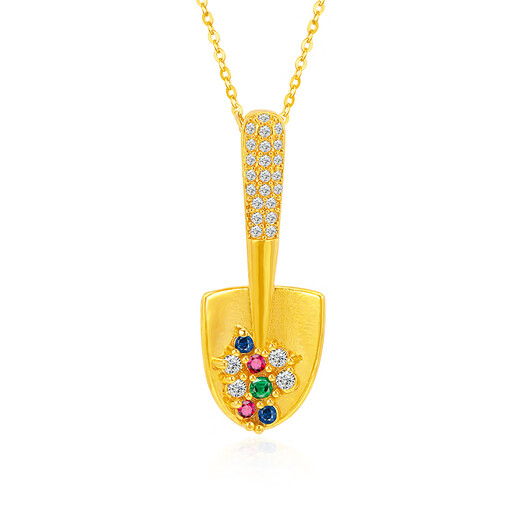 Mingzuan International 18K Gold Shovel Pendant Female au750 Full Color Diamond Sparkling Light Luxurious Necklace Birthday Gift for Girlfriend