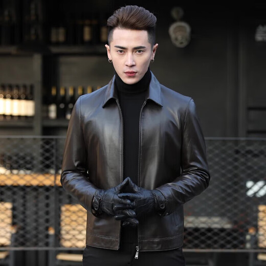 Ipenta International Light Luxury Marke Echte Lederjacke für Herren Herbst und Winter Revers Casual Sheepskin Motorrad Leder Jacke Black Abnehmbar Inner Liner - Exquisite Geschenkbox XL 175 125-140jin [Jin gleich 0,5 kg]