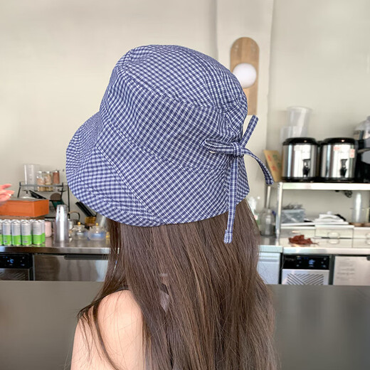 
Japanese fisherman hat for women in summer new style small fresh checked curly edge sun protection hat wide brim small basin hat green