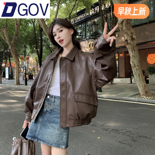 DGOV American Retro Retro Long à manches veste pour les femmes en automne et en hiver Lower Tops Niche Design Sense PU Leather Motorcycle Suit Brown ZT M (Recommandé 95-105 Jin [Jin est égal à 0,5 kg]))