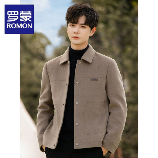 ROMON lapel double-sided velvet jacket men's woolen woolen coat short jacket men's autumn and winter British style thickened fashion dark gray (removable goose down liner) M (125Jin Jin is equal to less than 0.5 kg)