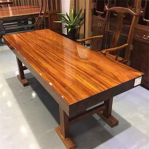 Heli solid wood large board tea table Okan large board table log large board office desk walnut tea table whole board large board dining table set 1.5 meters table + 1 official hat + 3 stools