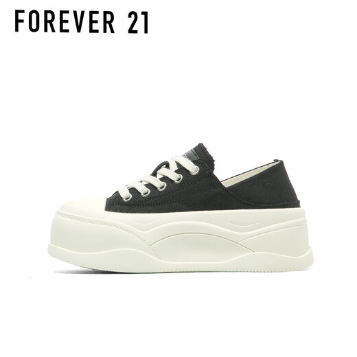 FOREVER21超厚底黑色板鞋女2025新款秋季增高透气两穿显腿长百搭休闲帆布鞋