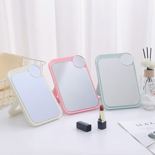 网红ins超高清化妆镜方形台式单面带放大小圆镜美发工具放大两用单面镜LED随身补光镜子 蓝色