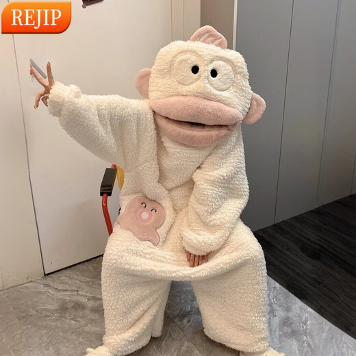 REJIP Pajamas for Women in Autumn and Winter Cute Cartoon Coral Velvet New Thickened Plush Nightgown Dress One-piece Home Clothes Outerwear Men's Clown Fish White One-piece Suit S (Recommended weight 80-100 Jin Jin equals 0.5 kg)