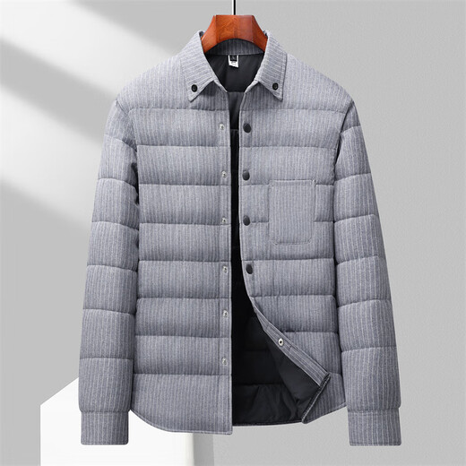 ROMON autumn and winter men's down cotton shirt warm outer wear plaid light lapel top cardigan striped cotton casual houndstooth down cotton shirt 2XL 165Jin Jin equals 0.5 kg to wear below