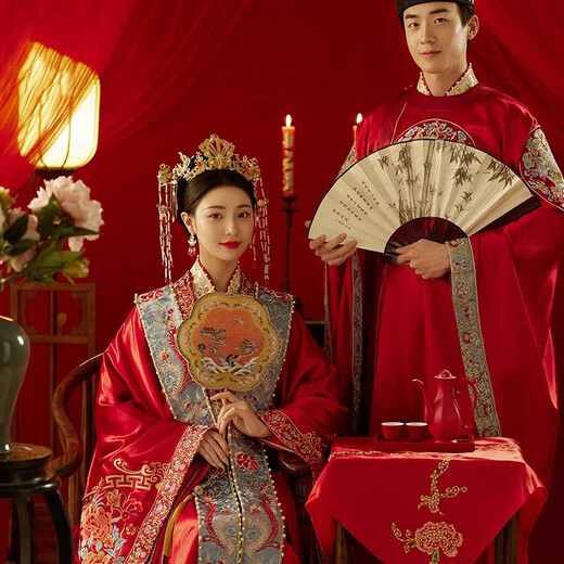 
Xiuhe Family Ming Dynasty wedding dress Han Dynasty ancient wedding dress Han Dynasty ancient wedding dress Han Dynasty newcomer show and phoenix crown summer clothes 085 N-085 men's style equal size