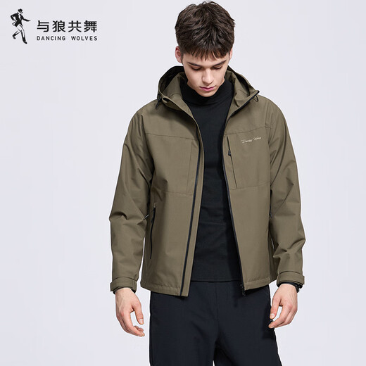 Dances with Wolves Light Outdoor Velvet Hooded Jacket Men's 2025 Autumn New Commuting Casual Youth Warm Jacket 1043 Khaki 701 L (175)