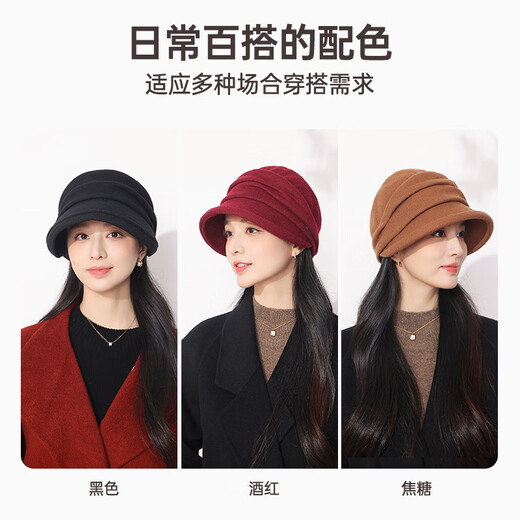 Hengyuanxiang duck cap for women, autumn and winter warm baseball cap with face, small wool, fashionable and versatile sewing beret, birthday gift