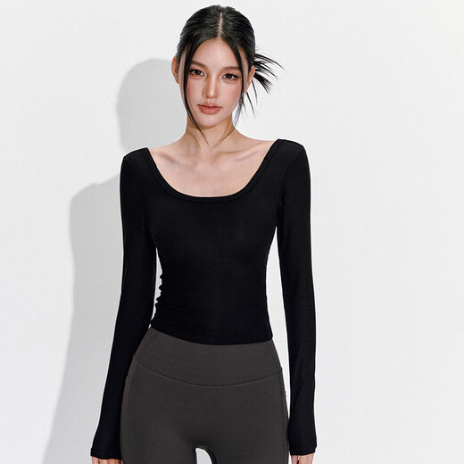 LULUUVTTOH Spring and Autumn Backless Yoga Clothes with Bra Pads for Women 2025 New Pilates Fitness Long Sleeve Tops Black Fixed Chest Pads M (Recommended 100-110 Jin Jin equals 0.5 kg)