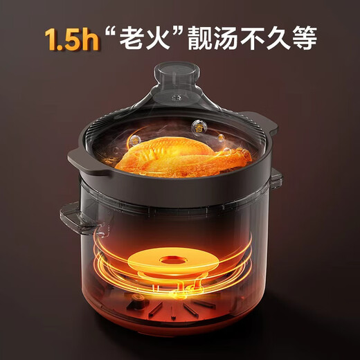 Midea Quick Stew Electric Stew Pot Electric Casserole Ceramic Fully Automatic 450W Double Ring Fire Intelligent Stewing Cup Purple Clay Pot Porridge 7L Electric Pot Integrated Multi-function Pot DGE65J56