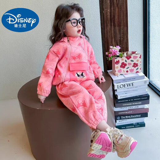 Disney Baby Girl Casual Suit Детская весна и осенняя одежда в корейском стиле Kulomi Baby Girl Spring Sports Fashionable Set Set Set Purple [Большой карманный двойной набор молнии] 90 (модернизированная модель)