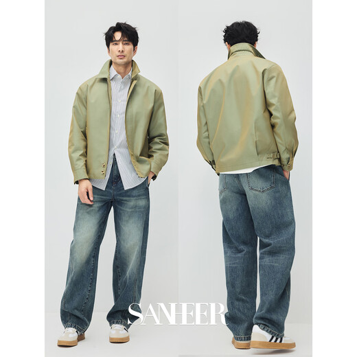 SANHEER British classic Japanese imported luxury brand royal two-color fabric autumn and winter men's lapel jacket DAJ408 khaki L 50