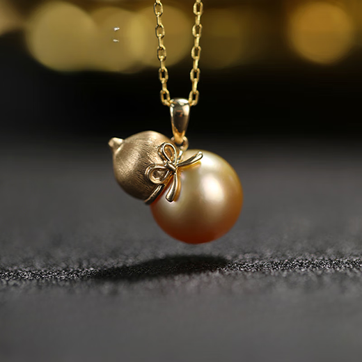 Lanlian Fubao deep ocean gold bead necklace pendant for women 18k gold gourd design as a birthday gift for girlfriend 11-12mm