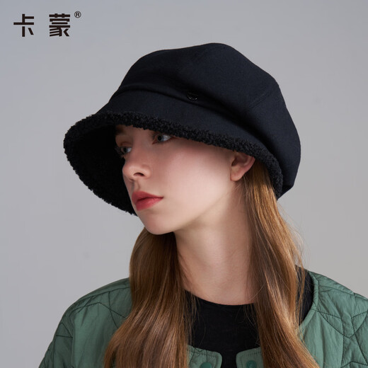 Camon Camon hat women's winter temperament duck tongue beret showing face small warm octagonal hat big head circumference women's hat fashionable KM-5308/Hepburn black one size fits 55-58cm