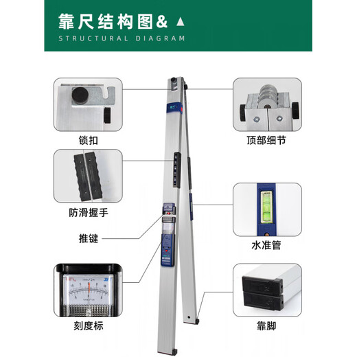 2-meter folding aluminum alloy high-precision level ruler 2-meter construction engineering inspection ruler 1-meter ruler