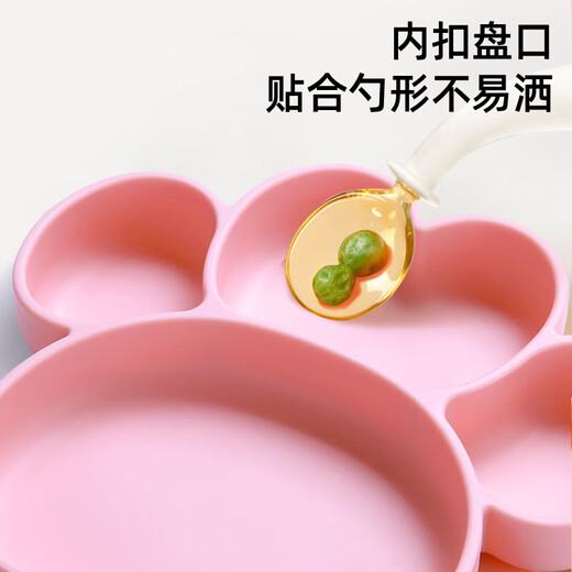 Baby Silikonmahlzeit Tablett Baby Silikon-Mahlzeitschale Saugnapfbecher integrierter Lebensmittelschale selbst zu essen große Saugbecher Schüssel Pink mit Stroh