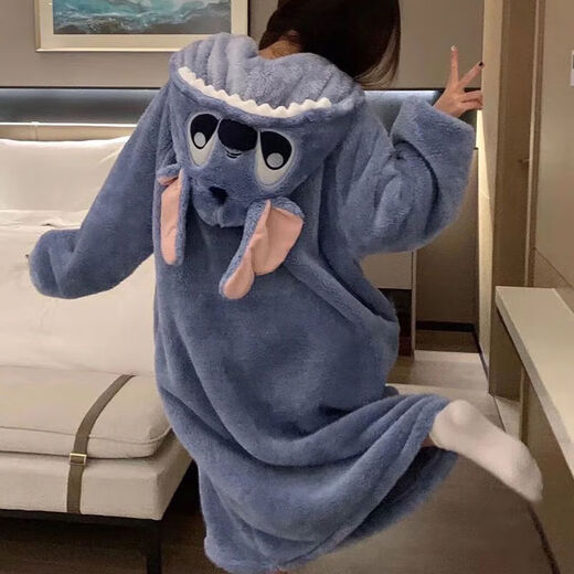 Sweet Fish Stitch Pajamas Autumn and Winter Thickened Flannel Cartoon Hooded Couple Pajamas Outerwear Home Clothes Set Gray Shark Pajamas Thickened M 2XL Recommended 175c180Jin Jin is equal to 0.5kg within