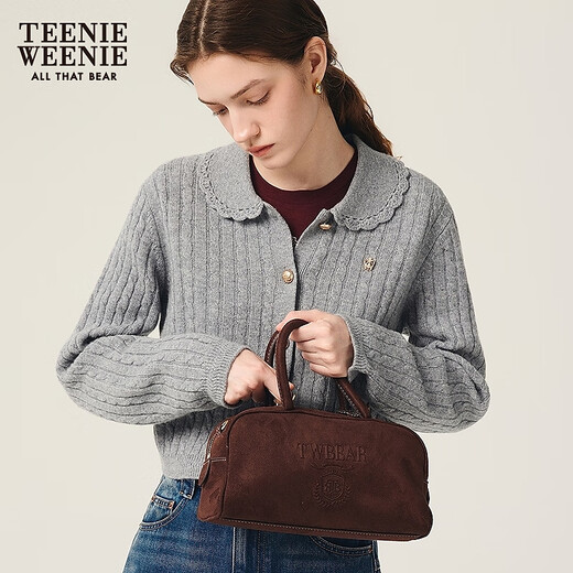 Teenie Weenie小熊女四季针织开衫2025秋新款少女感翻领舒适毛衣 灰色 S