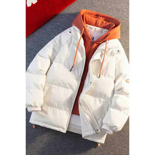 Fake two-piece hooded cotton coat for men in autumn and winter new thickened and loose Jinjiang feather cotton coat and bread fleece jacket for men Khaki XL