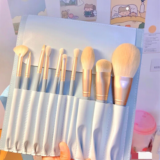 Blue Bridge 10 Makeup Brush Set Beginner Loose Powder Blush Concealer Foundation Eyeshadow Brush Full Set Super Soft Hair 10 Blue Bridge Brush Set + Blue Bridge Bag 1 Piece