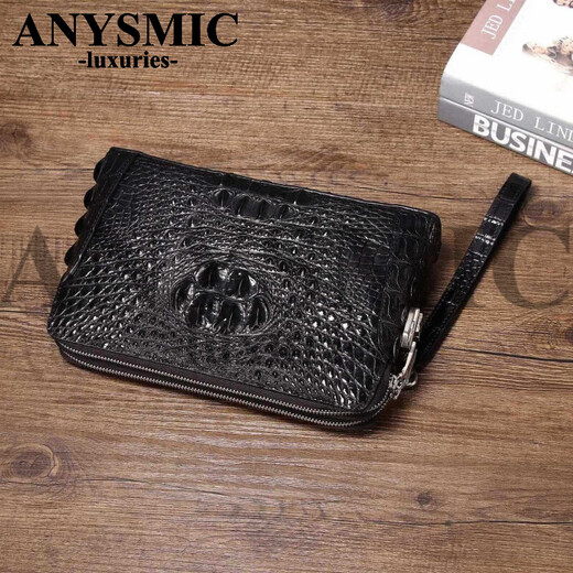 ANYSMIC奢侈高端品牌钱包男士真皮手拿包商务时尚休闲双拉链密码锁鳄鱼皮 黑色 26*6*16