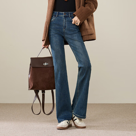 Yiyang (ESE-Y) velvet bootcut jeans for women 2025 winter pants denim blue-regular (height 163-170) 31