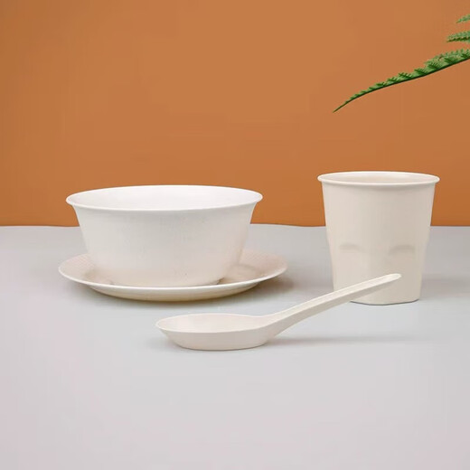 Rice husk combination disposable tableware set thickened environmentally friendly food grade home banquet four-piece set Rice husk four-piece tableware set for twenty people