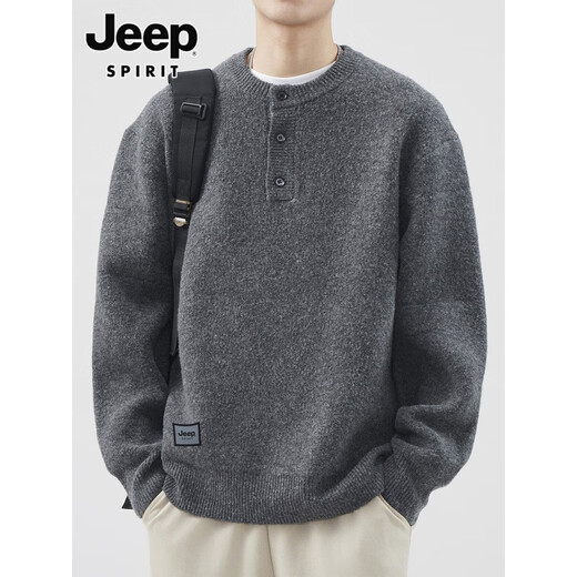 JEEP SPIRIT Jeep Henry Collar Sweater Men's Autumn and Winter Fashionable Casual Japanese Style Bottoming Wool Sweater Men's JRMM04 Black M 90-110Jin Jin is equal to 0.5 kg