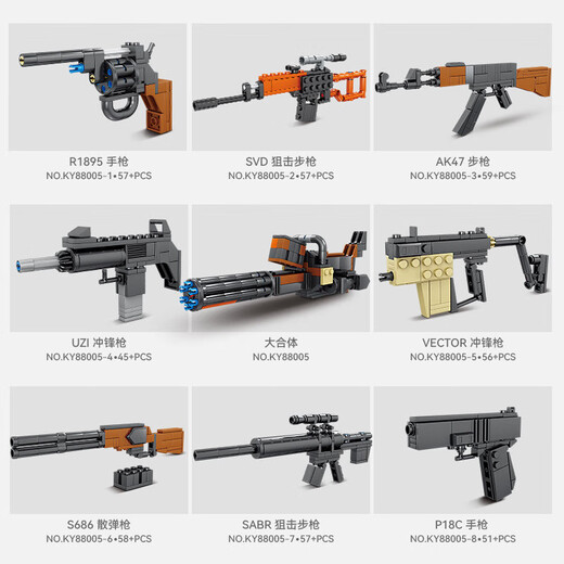 Kaizhi 88005 Militar 8-in-1 Gatlin Máquina pesada Modelo Boy Blocks Building Blocks Enchip Gun Gun Kaizhi 6623 Tercer Universo Serie [Caja individual