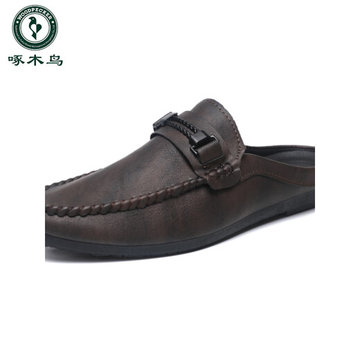 
Woodpecker spring and autumn leather men's shoes breathable trendy casual lazy shoes one-foot bean shoes men's low-top loafers YL-D898 brown 43