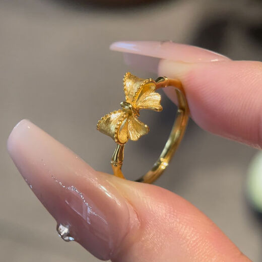 Andralyn wedding engagement ring sand gold bow fugitive princess new bamboo index finger ring niche high-end open ring bow bamboo ring