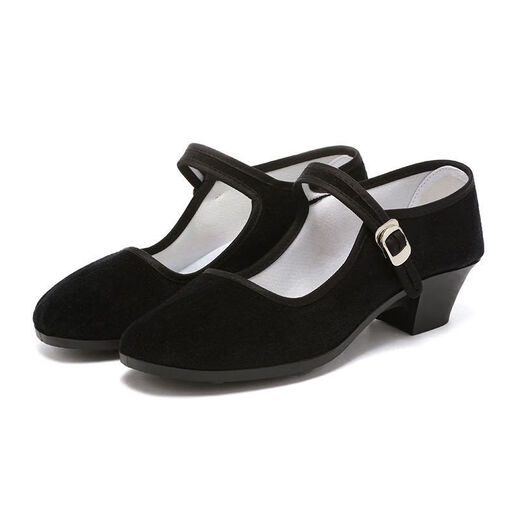 Jin Bingsheng folk dance shoes, women's yangko shoes, Tibetan dance shoes, special dance shoes for grade examination, square dance, northeastern folk black cloth shoes, black dance shoes, solid heel, heel height 3.5cm, size 36, the size is too large, it is recommended to buy one size smaller
