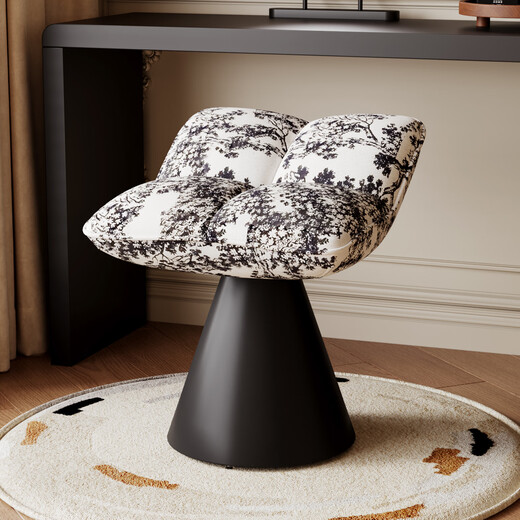 Zusai can rotate mid-century style makeup chair for girls' bedroom, light luxury and high-end nail art chair, internet celebrity creative dressing table stool, light luxury black, stable iron base/can be rotated 360 degrees